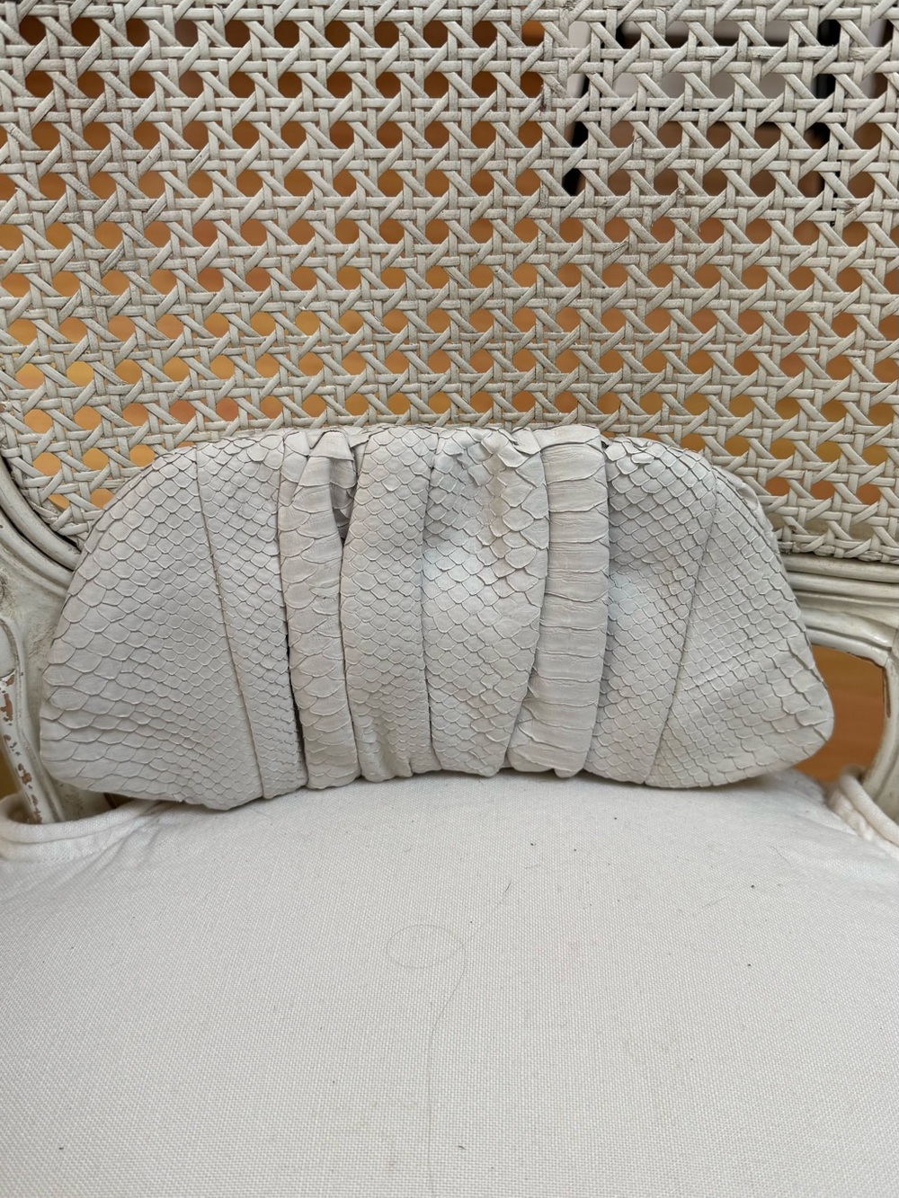 Python White Pleated Clutch Wristlet
